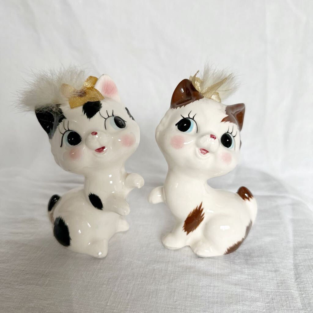  Showa Retro pop керамика кукла .. Chan пара подлинная вещь Vintage Vintage кошка кошка кошка fancy украшение внутри глициния Rene способ 