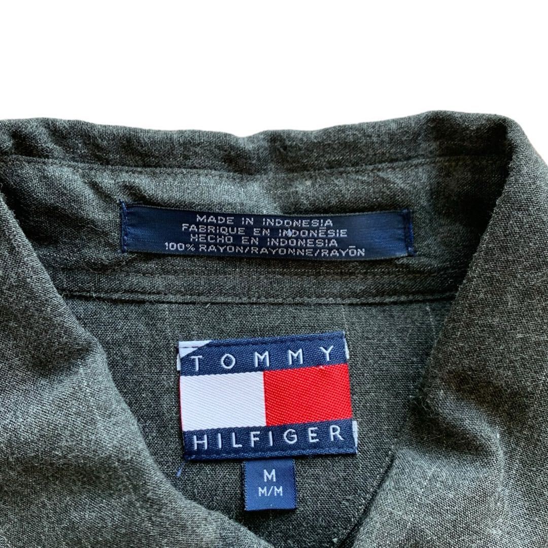 240315KMT6● 1990'S Tommy Hilfiger Rayon Size:M ビンテージ vintage トミーヒルフィガー 長袖シャツ ボタンダウン 長袖 ブラック _画像3