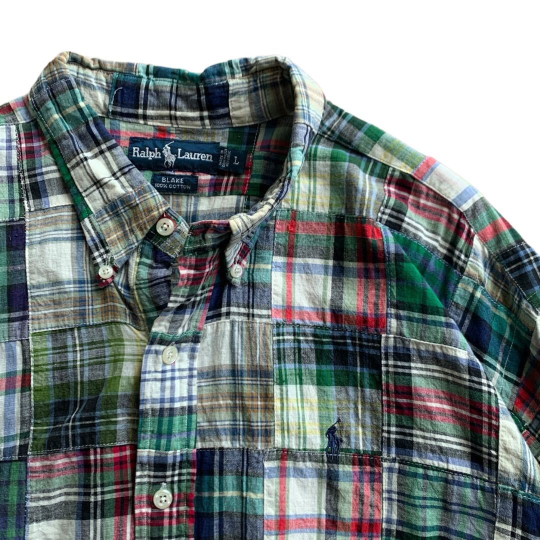 240301BRP70● 1990'S Ralph Lauren Patchwork Shirts (L) ビンテージ vintage パッチワークシャツ 長袖シャツ ラルフローレン ラルフ_画像4