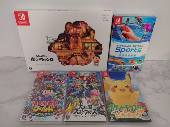 【中古】SWITCH ソフト 5本セット[98] //クレヨンしんちゃん 炭の町のシロ、Switch Sports、桃鉄ワールド、スマブラ、Let’s Go!ピカチュウ_画像1