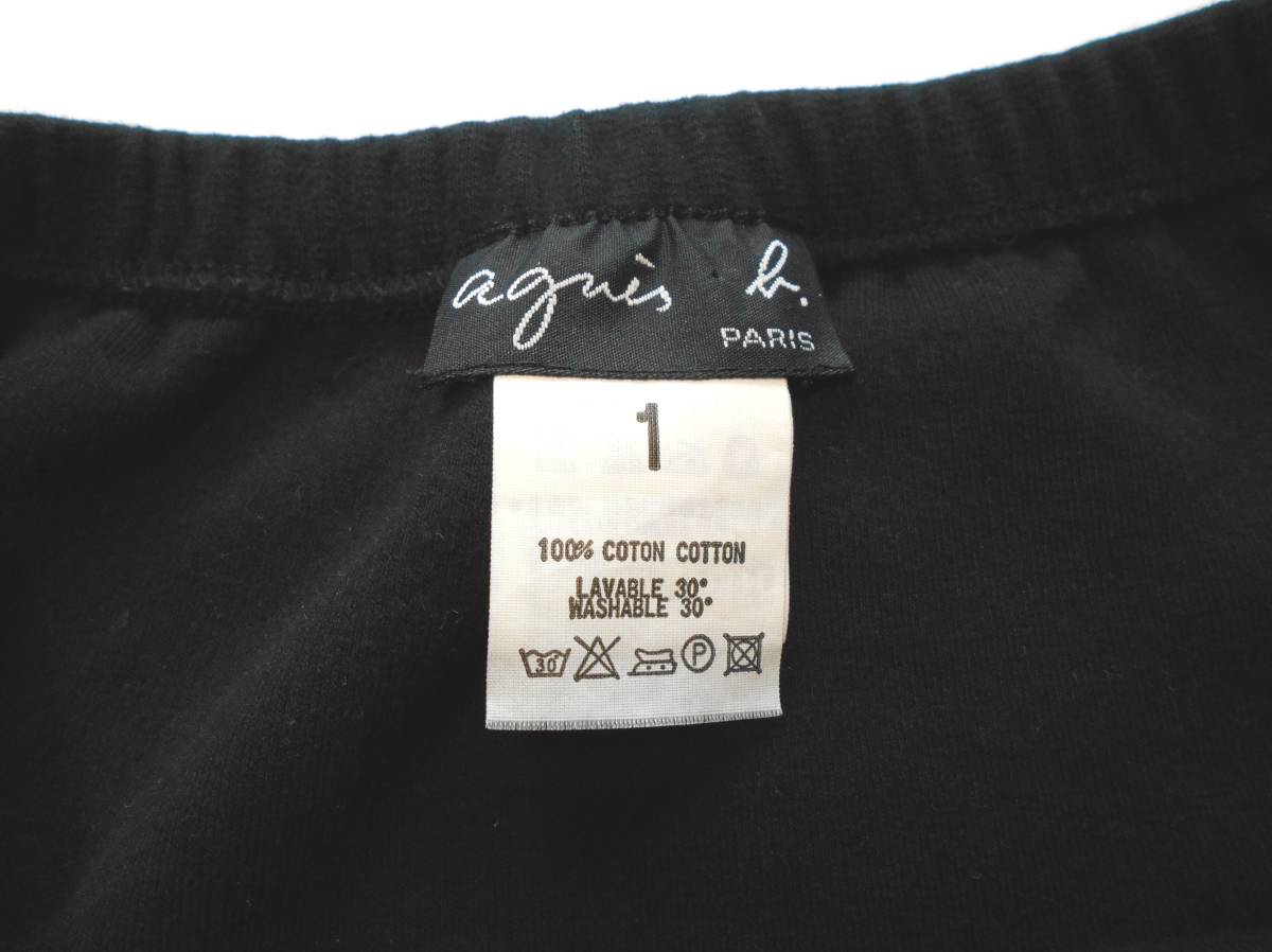 〔美品 送料無料！〕 agnes b. アニエスベー コットン ブラック 2way ミニ スカート ( 日本製 黒 定番 素材 ウエストゴム 綿100％ 洗える_ブランドタグのアップ