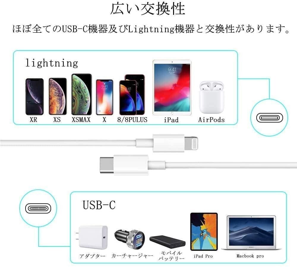 iphone 充電ケーブル 急速 Lightningケーブル 1M 2本セット_画像2