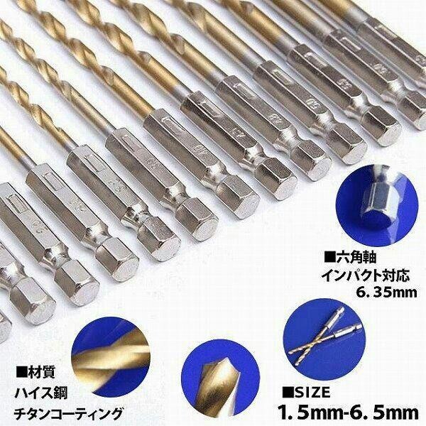 六角軸 ドリルビット ドリル刃 1.5mm-6.5mm 13本セット