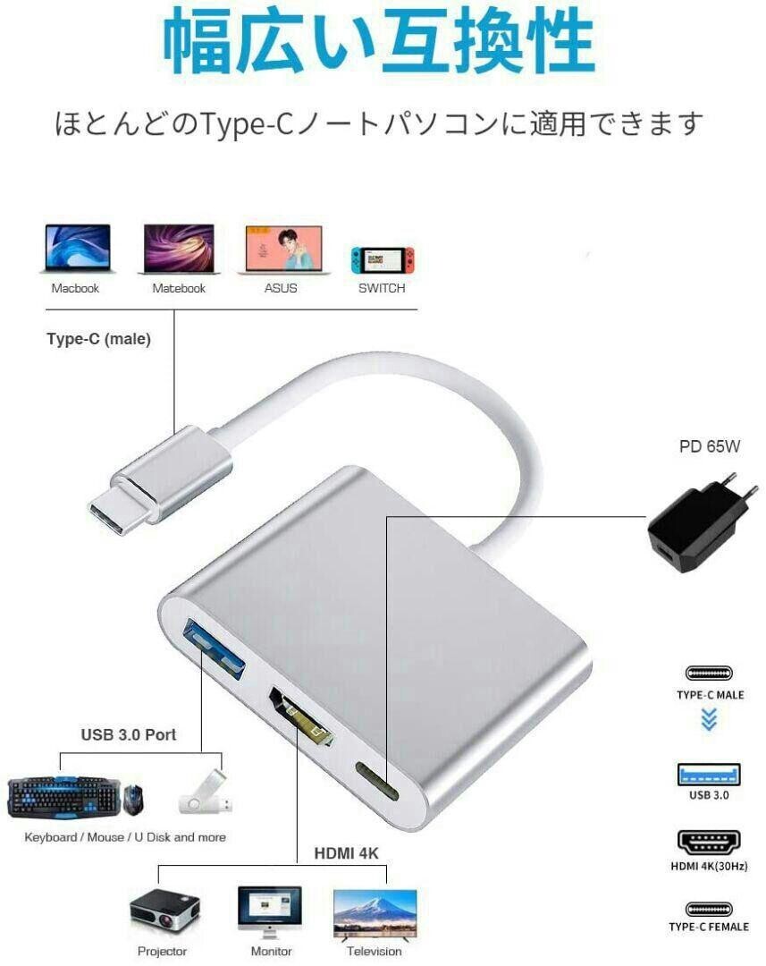Type C HDMI変換アダプター USB 3.0+ 4K 解像度