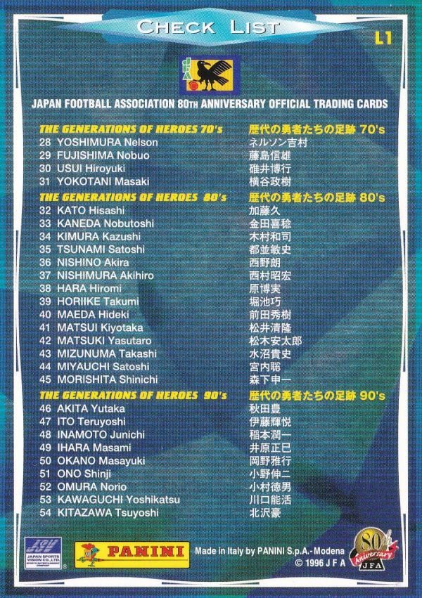 Panini 2001 日本サッカー協会80周年記念 L1 チェックリスト 1_画像2