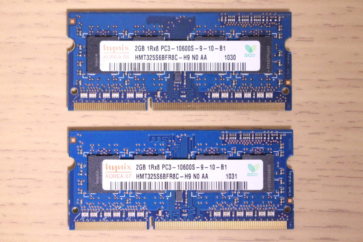 ノートパソコン用メモリ SO-DIMM DDR3-1333(PC3-10600S) 2GB×2枚 合計4GB 1Rx8 hynix_画像1