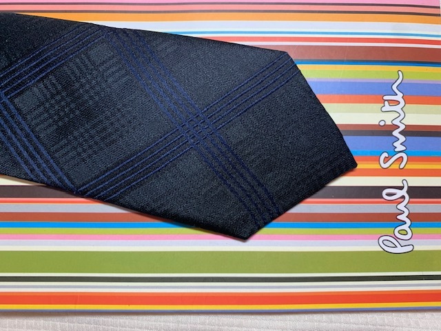 Paul Smith ポールスミスMade in Italy ネクタイ黒クロス柄シルク100_画像3