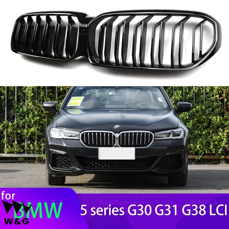 2Pcs 車スタイル光沢黒フロントキドニー倍スラットグリル BMW 5 シリーズ G30 G38 G31 F90 M5 LCI 2020-2022_画像1