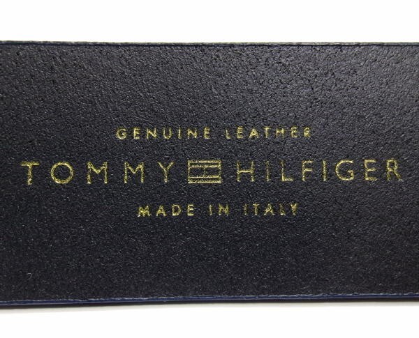 新品★TOMMY HILFIGER★トミーヒルフィガー★イタリア製 THロゴ レザーベルト★トリコロール 85cm ネイビー 本革_画像4