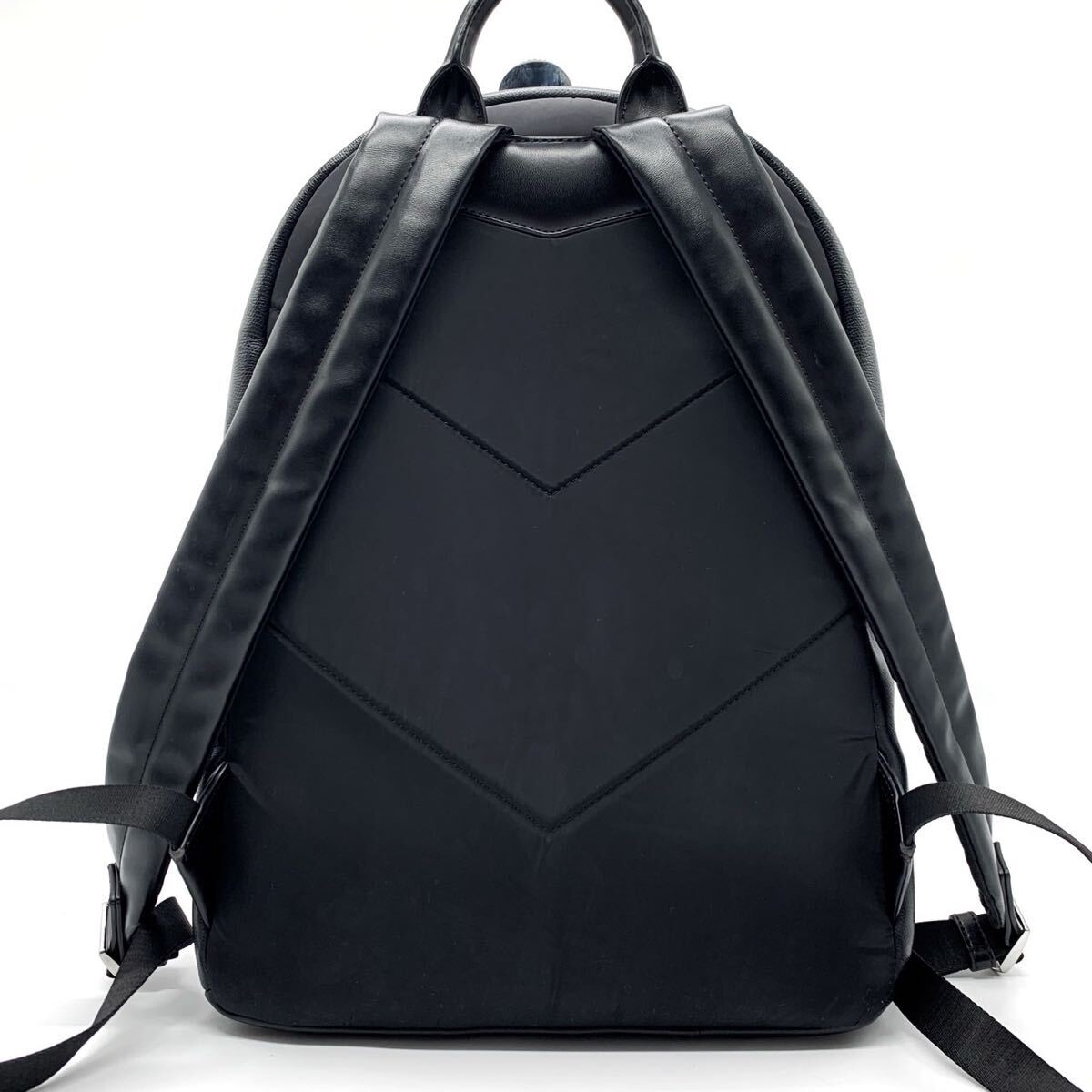 1 иен [ хорошая вещь ]EMPORIO ARMANI Emporio Armani рюкзак сумка упаковка серебряный металлические принадлежности все кожа A4 место хранения мужской черный чёрный цвет 