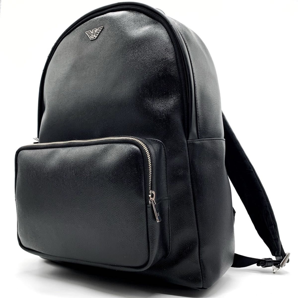 1 иен [ хорошая вещь ]EMPORIO ARMANI Emporio Armani рюкзак сумка упаковка серебряный металлические принадлежности все кожа A4 место хранения мужской черный чёрный цвет 