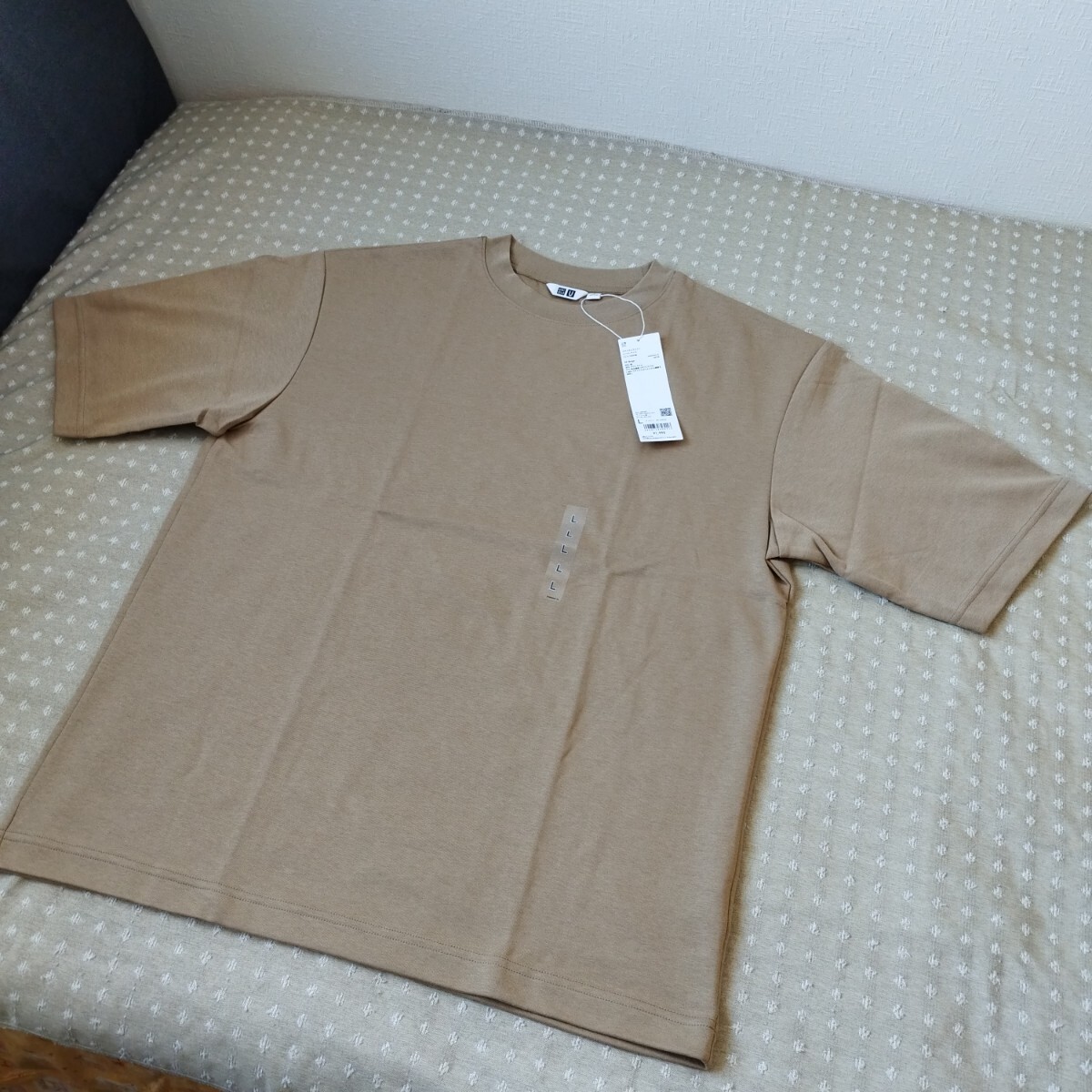 未使用 タグ付 ユニクロ UNIQLO エアリズム コットン オーバーサイズ Tシャツ 5分袖 L メンズ beige●色size違い有●ネコポス 送料無料の画像5