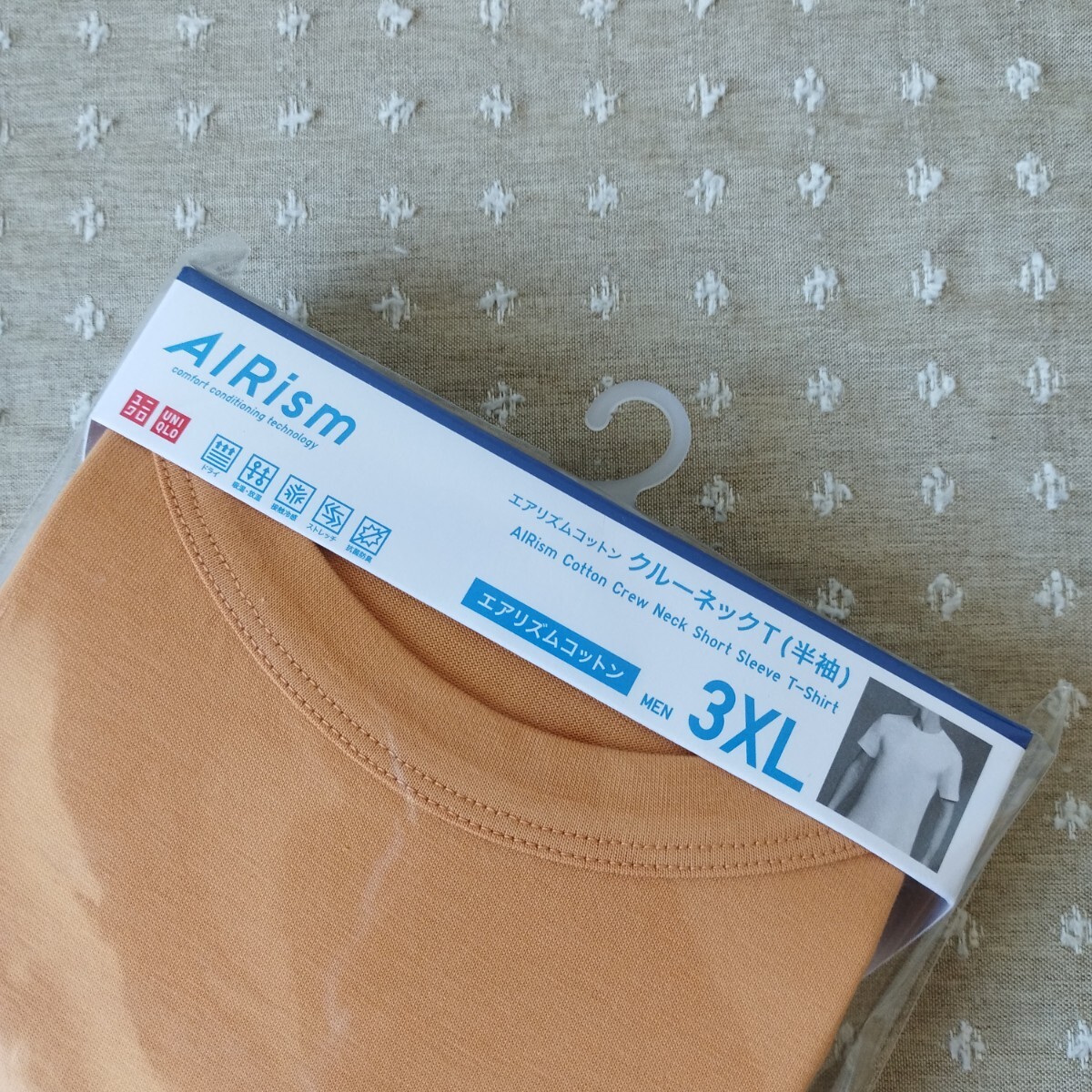 未使用 タグ付 ユニクロ UNIQLO エアリズム コットン クルーネックT 半袖 Tシャツ 大きい 3xl メンズ orange●色size違い有● 送料無料_画像3