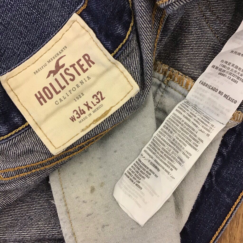 【FE190】HOLLISTER W34 L32 色落ち加工 ダメージ加工 ジーンズ ジーパン デニムパンツ メンズブランド古着 ホリスター 送料無料