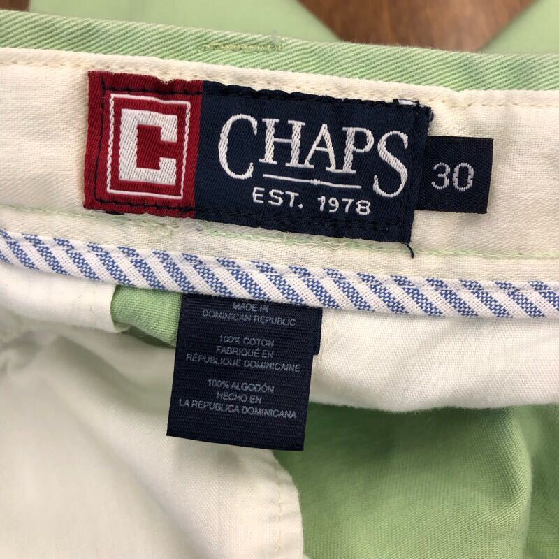 【FE078】CHAPS W30 ツータック チノハーフパンツ ライトグリーン メンズブランド古着 チャップス ショートパンツ 送料無料