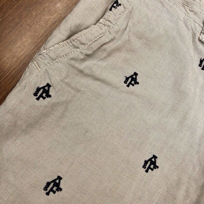 【FE088】Abercrombie&Fitch W30 刺繍総柄ハーフパンツ ベージュ×ネイビー ウエスト内側紐付き ブランド古着 アバクロ 送料無料