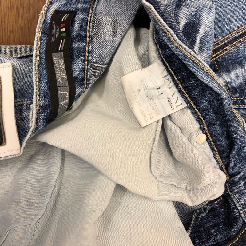 【FE106】ARMANI JEANS W34 色落ち加工 ジーンズ ジーパン デニムパンツ 裾再現仕上げ メンズブランド古着 アルマーニジーンズ 送料無料