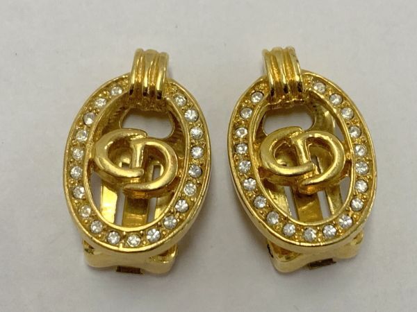 Y409-I56-884★ Christian Dior CD ディオール イヤリング ネックレス ラインストーン ロゴ サークル アクセサリー 2点セット ⑥_画像6