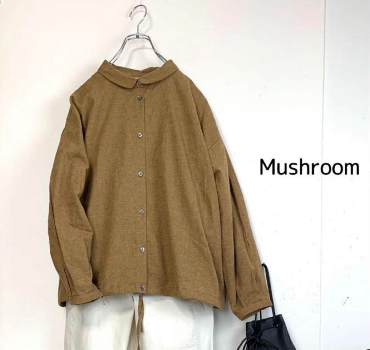 Mushroom マッシュルーム リネン混裾ドロスト長袖シャツ