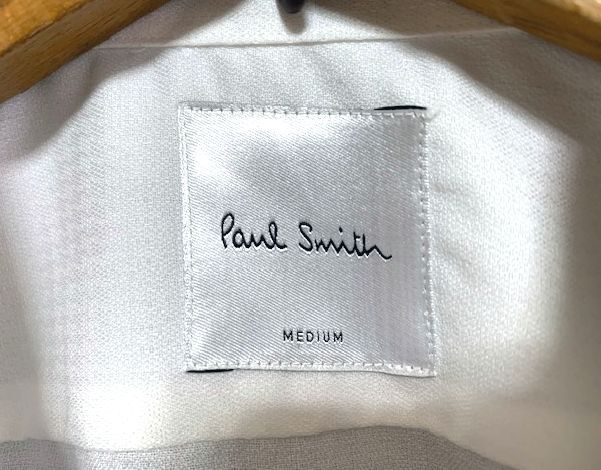 ★美品　Paul Smith ポールスミス　千鳥 単色織柄 半袖ボタンダウンシャツ ノンアイロン ホワイト M_画像6