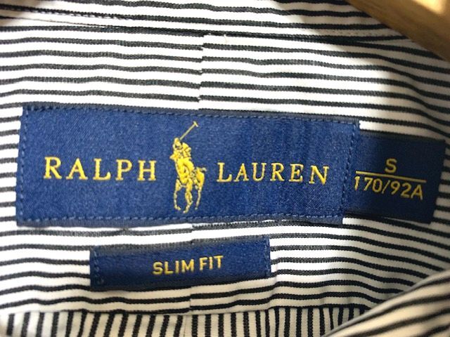 ★美品 POLO RALPH LAUREN ラルフローレン ポニー刺繍 ストライプ柄 コットンブロード織 ボタンダウンシャツ グレー×ホワイト Sの画像5