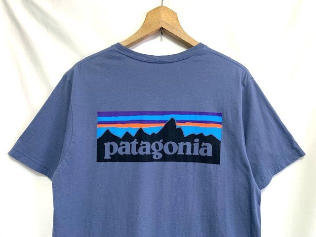 ☆美品　patagonia パタゴニア　P-6 Logo Organic T-Shirt ロゴプリント オーガニックコットンTシャツ ブルー M_画像2