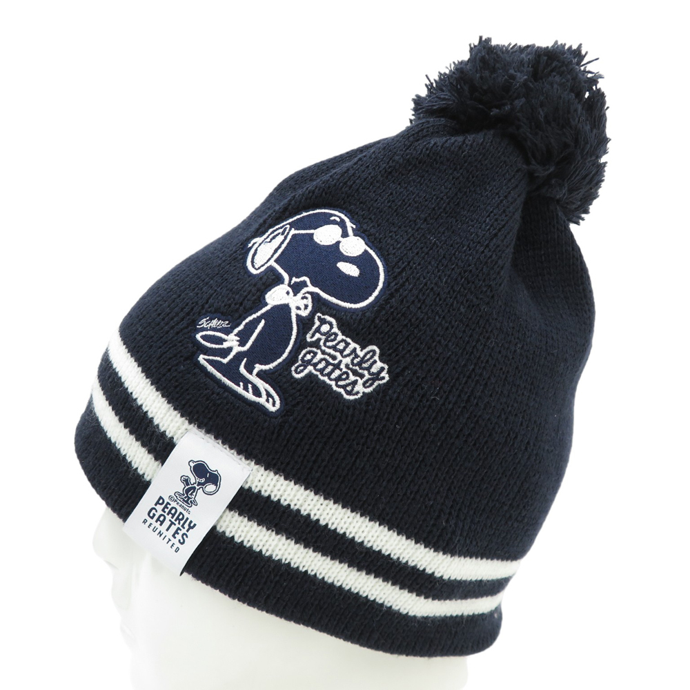 PEARLY GATES パーリーゲイツ ×PEANUTS ニット帽 ボンボン付 スヌーピー ネイビー系 FR [240101164119] ゴルフウェア