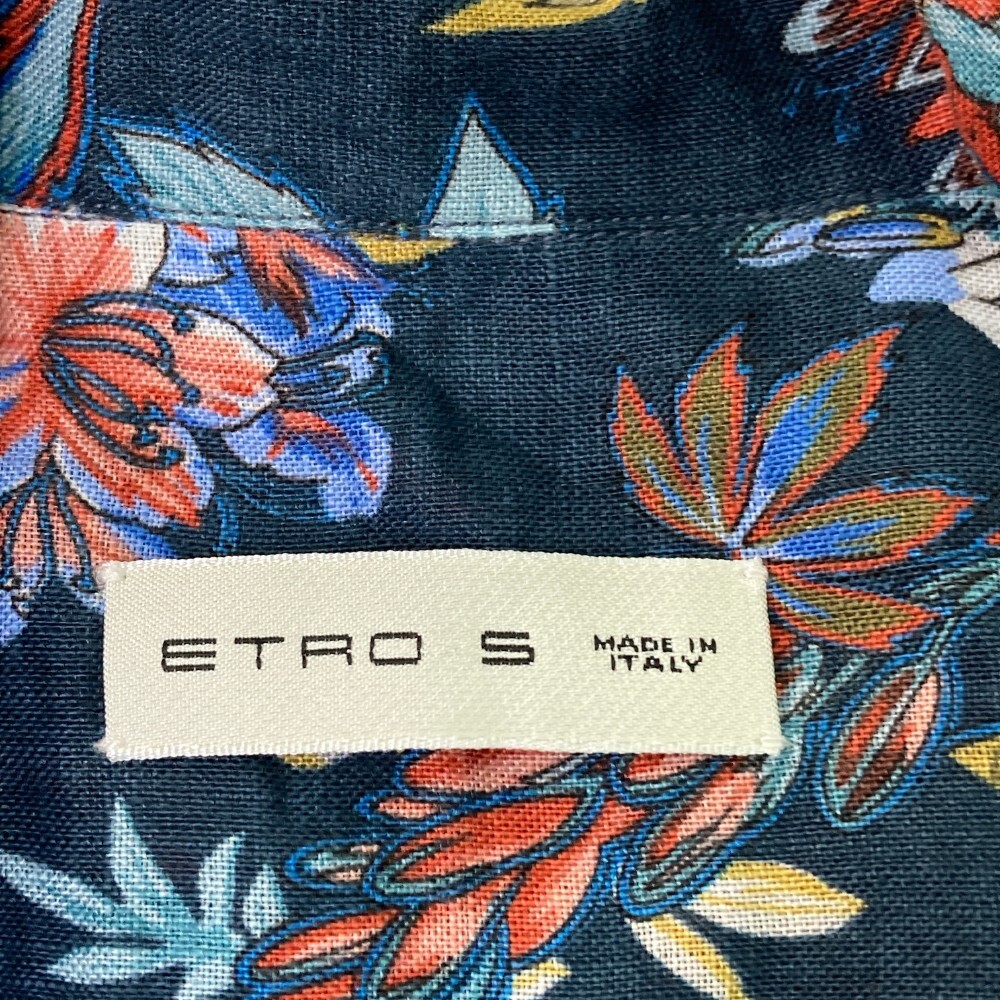 ETRO エトロ 2019 半袖シャツ 麻 リネン 総柄 ネイビー系 S [240101176351] メンズの画像4