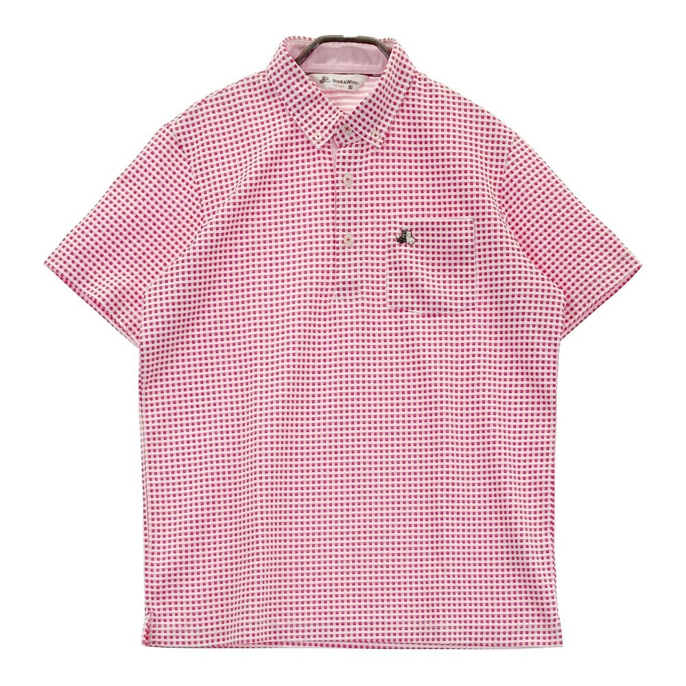 BLACK&WHITE black and white polo-shirt with short sleeves check pattern pink series M [240101191781] Golf wear men's 
