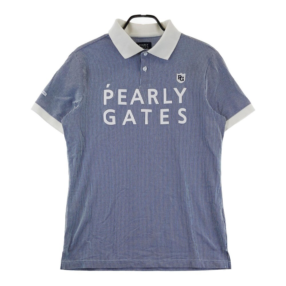 PEARLY GATES パーリーゲイツ シアサッカー 半袖ポロシャツ ストライプ柄 ブルー系 6 [240101190993] ゴルフウェア メンズ_画像1