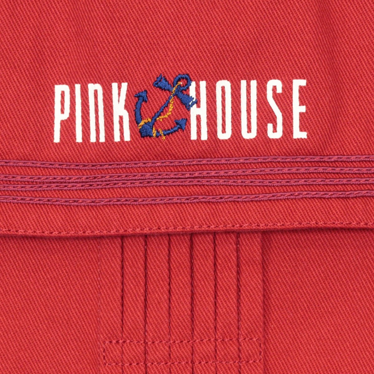 【美品！】PINK HOUSE★2Way外せる襟！可愛いセーラーカラーにイカリ刺しゅう＆ロゴ♪デニム ジャケット 赤系 希少なヴィンテージ z7353_画像6