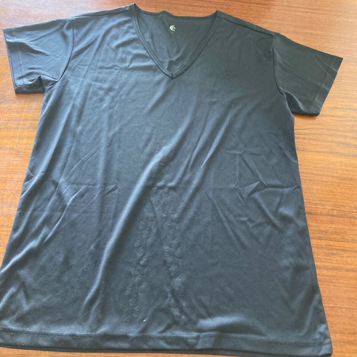 リライブ VネックTシャツ メンズ 半袖 L 黒 ポリエステル100% 機能性Ｔシャツ 肩 腰 アスリート パワーストーン 鉱石の画像4
