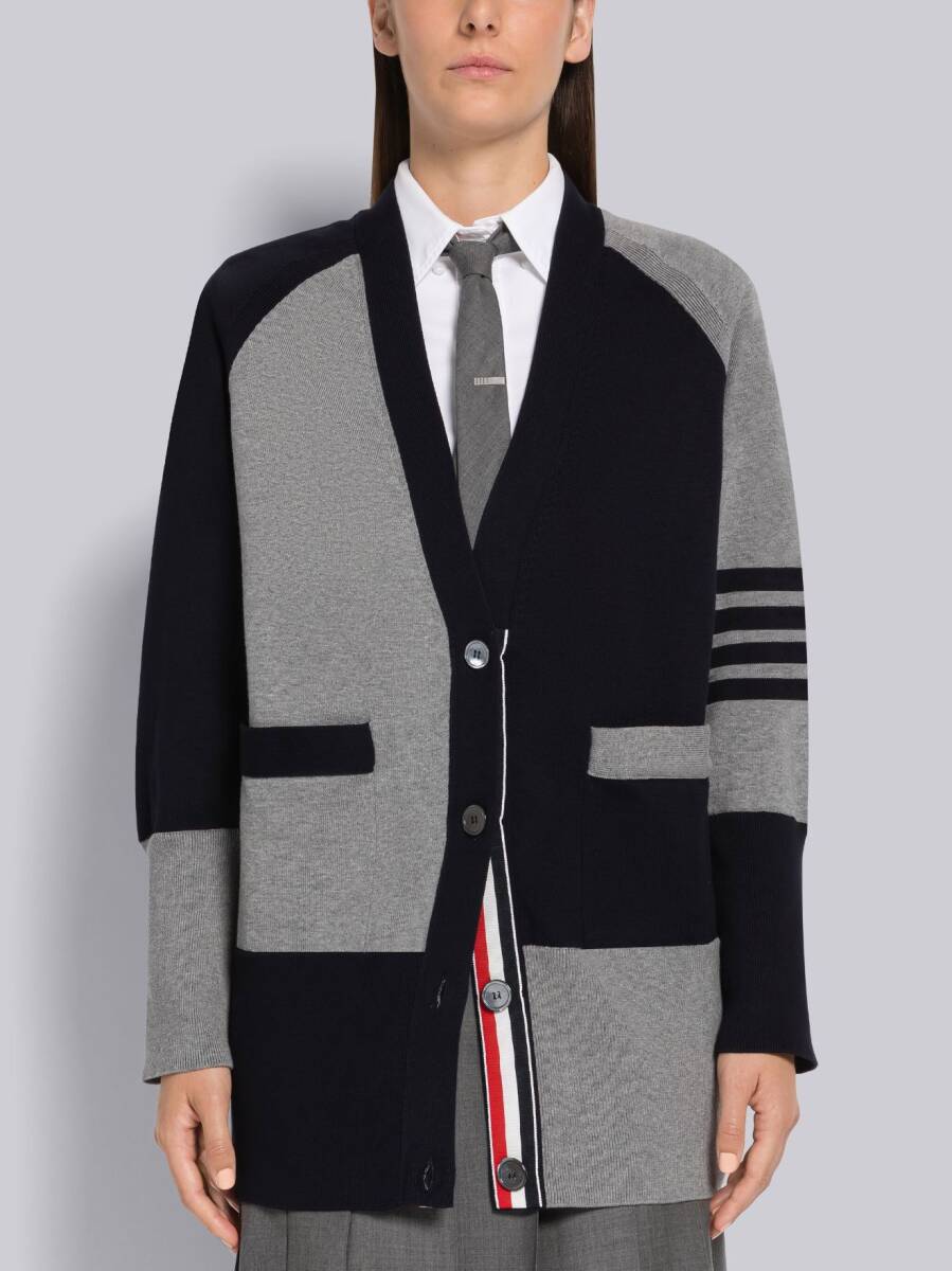 トムブラウン THOM BROWNE. NEW YORK　ファンミックス コットン 4BAR 超オーバーサイズ Vネック カーディガン 　2 国内正規品_画像1