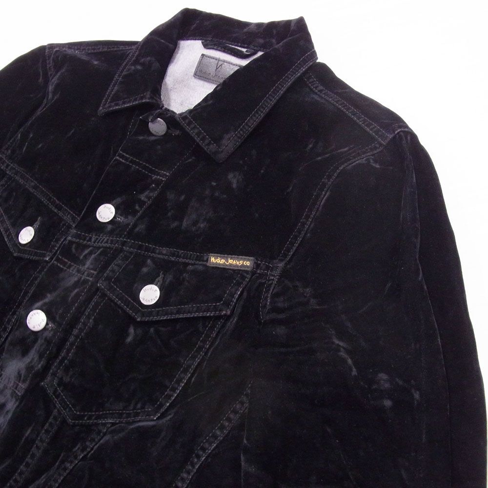 定価4万円●Nudie Jeans BILLY ベルベッド トラッカー ジャケット ヌーディージーンズ メンズ Sサイズ ブラック ベロア Gジャン 正規品_画像7