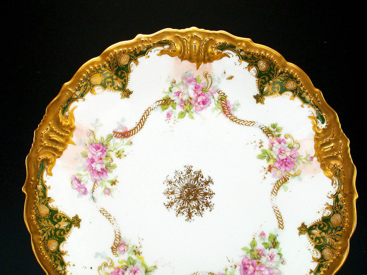 アンティーク リモージュ・アールヌーボー様式金彩陽刻薔薇装飾紋飾皿の画像2