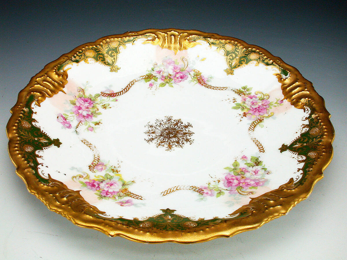 アンティーク リモージュ・アールヌーボー様式金彩陽刻薔薇装飾紋飾皿の画像4