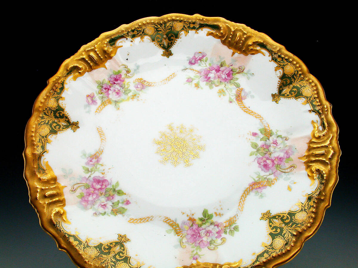 アンティーク リモージュ・アールヌーボー様式金彩陽刻薔薇装飾紋飾皿の画像7