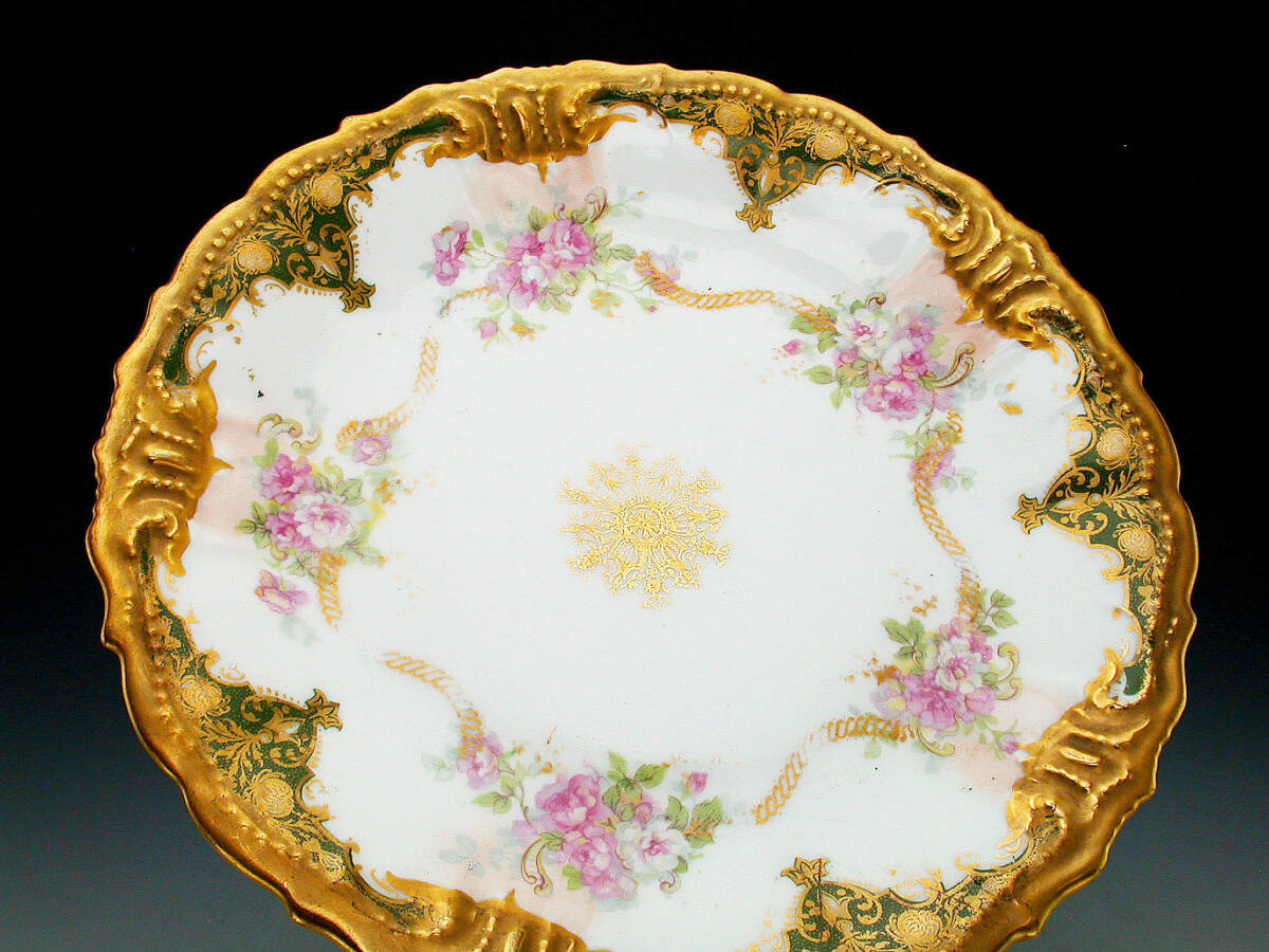 アンティーク リモージュ・アールヌーボー様式金彩陽刻薔薇装飾紋飾皿の画像8