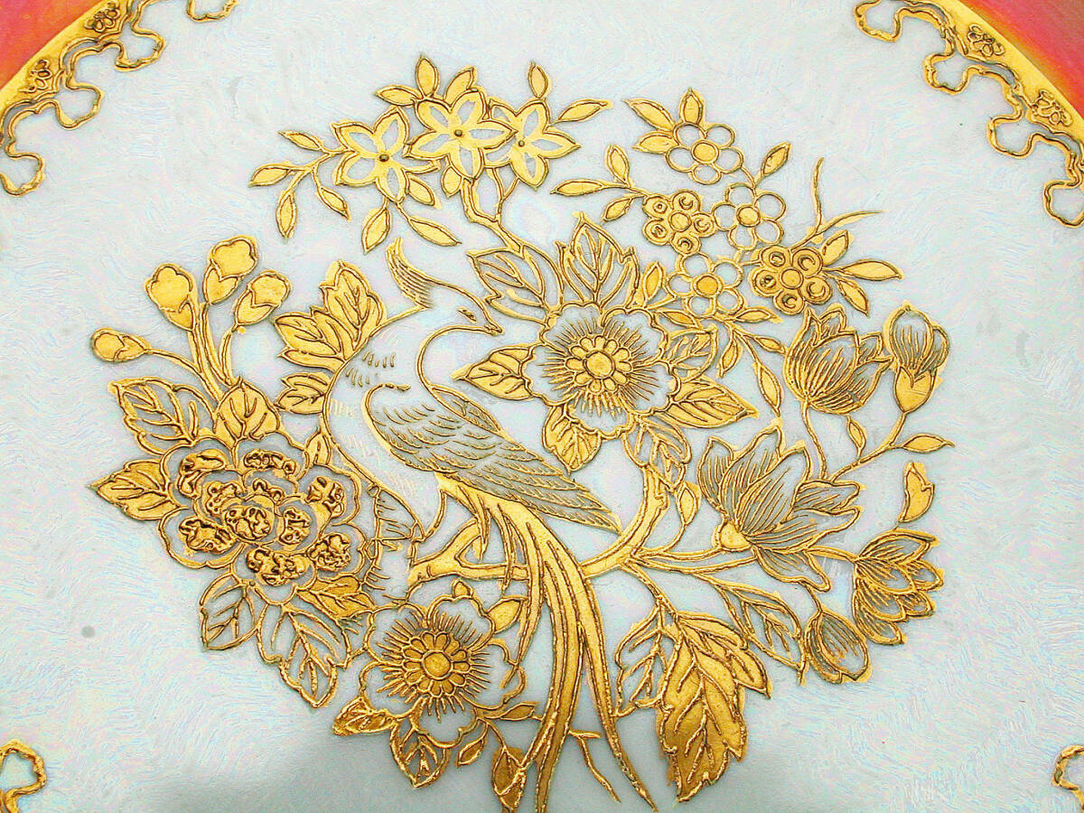  Old Noritake . goods!! Old Noritake * gold . on orange luster . flowers and birds map . both ear large plate 