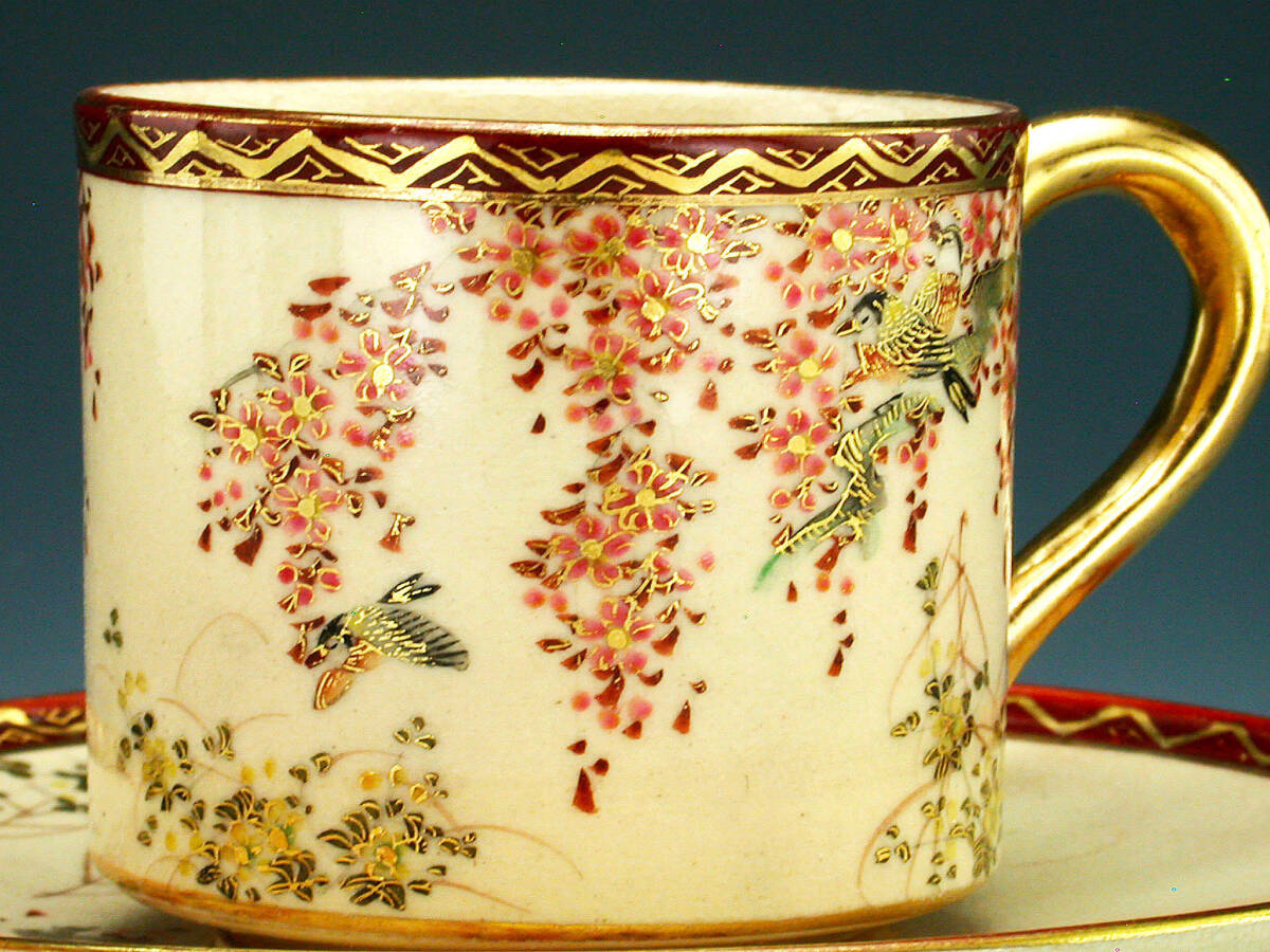 ... Kobe Satsuma . light * gold paint four 10 . Sakura flower map cabinet cup 