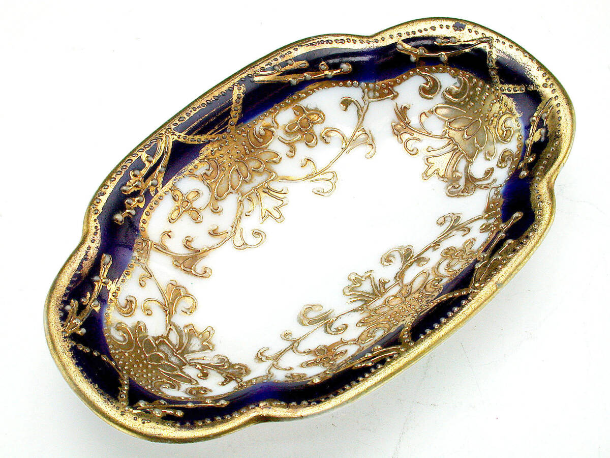  the first period Old Noritake . goods!! Old Noritake * gold . on .. Indigo . ream . ornament . small plate 