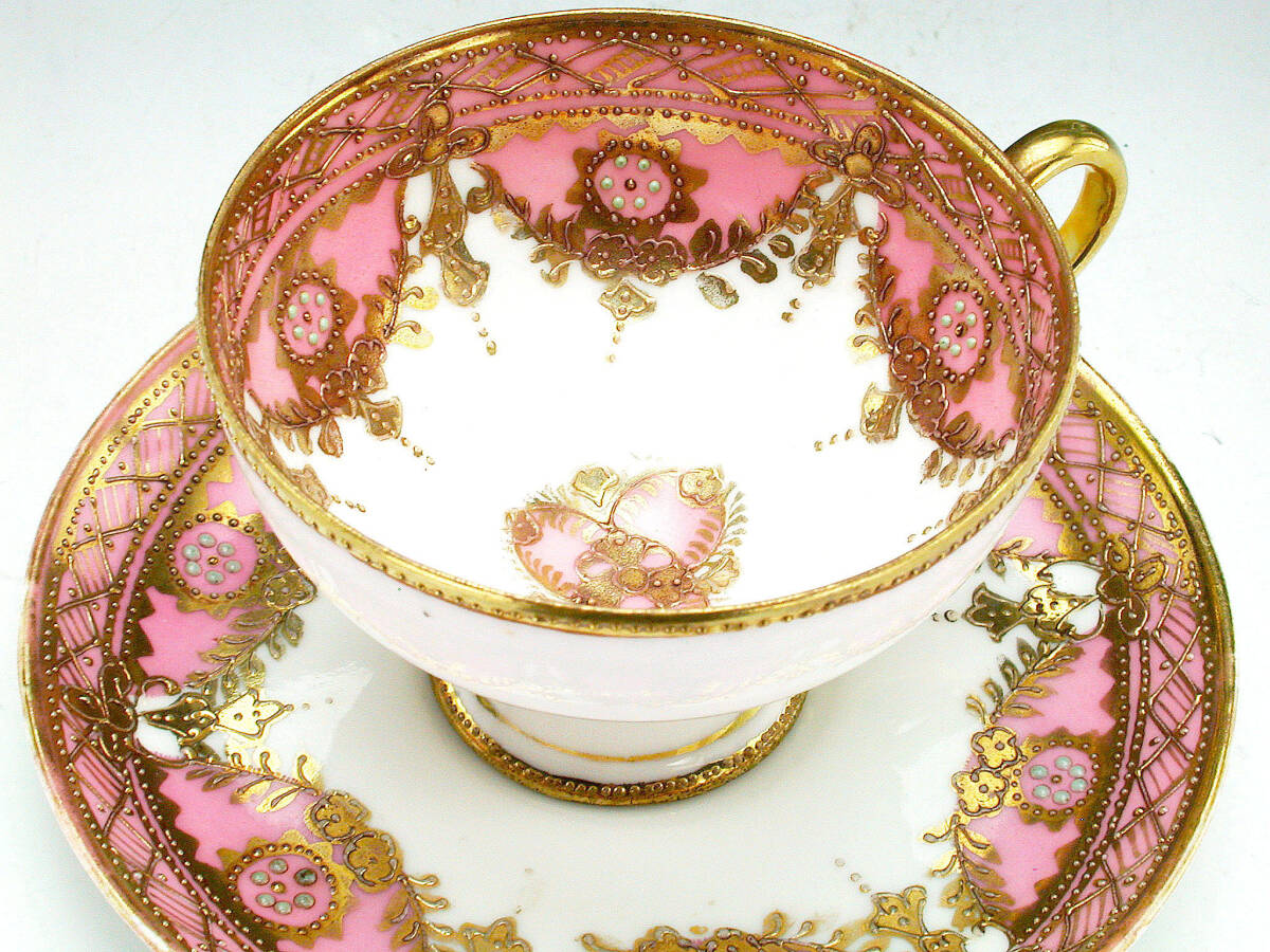  the first period Old Noritake . goods!! Old Noritake * gold . on jewel peach ground Galland equipment ornament .peti start ru cabinet cup 