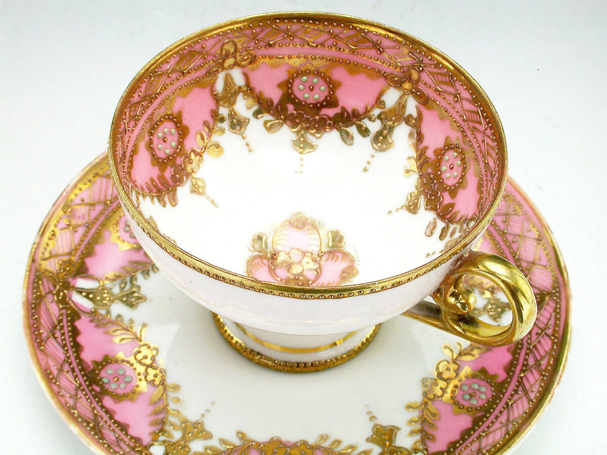  the first period Old Noritake . goods!! Old Noritake * gold . on jewel peach ground Galland equipment ornament .peti start ru cabinet cup 