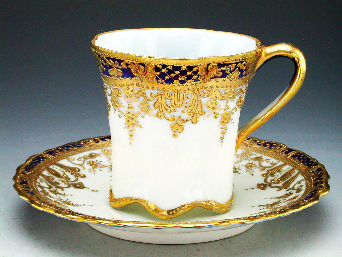  the first period Old Noritake . goods!! Old Noritake *a-ru Novo - form gold . on Indigo .. ream . equipment ornament . cabinet cup 
