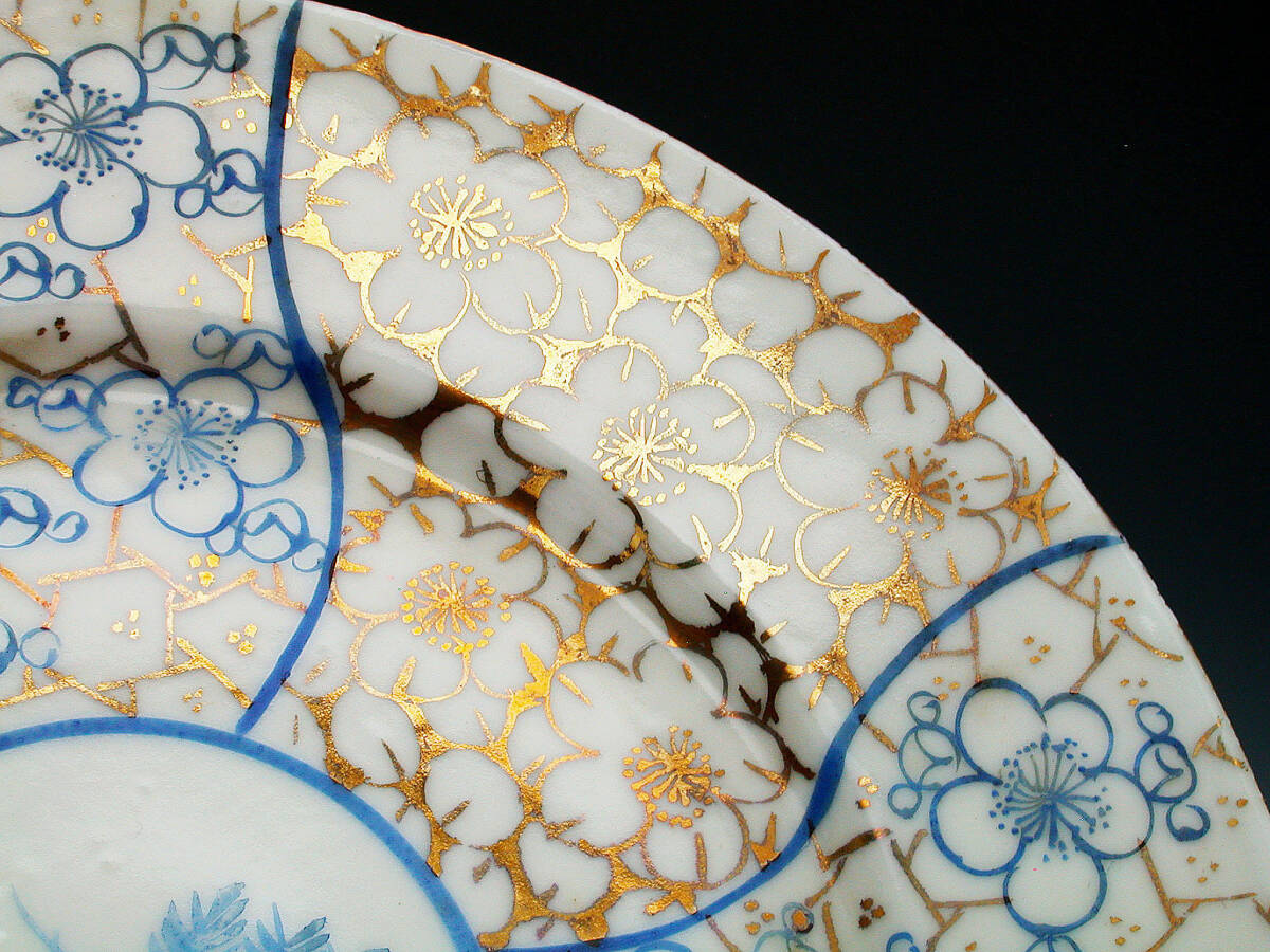  the first period Old Nippon . goods!! Old Nippon * gold paint hand coloring Sakura plum flower writing plate 