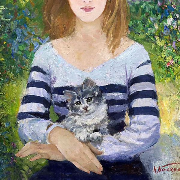 猫を持つ女性 A4 ロシア_画像3