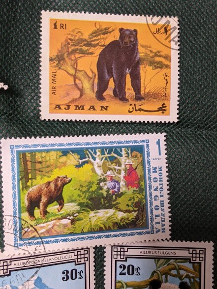 ■同梱可〇クマ科 消印有（ヒグマ　ホッキョクグマ　マレーグマ　ジャイアントパンダなど）海外古動物切手　15枚　_画像5