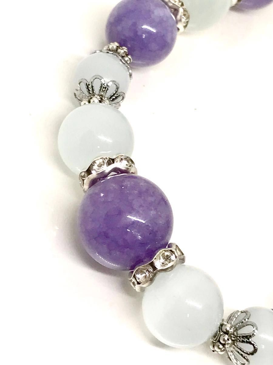 天然石 パワーストーンブレスレット　エンジェライト12㍉珠10㍉珠、キャッツアイ12㍉8㍉珠、大珠使用の存在感のあるブレスです