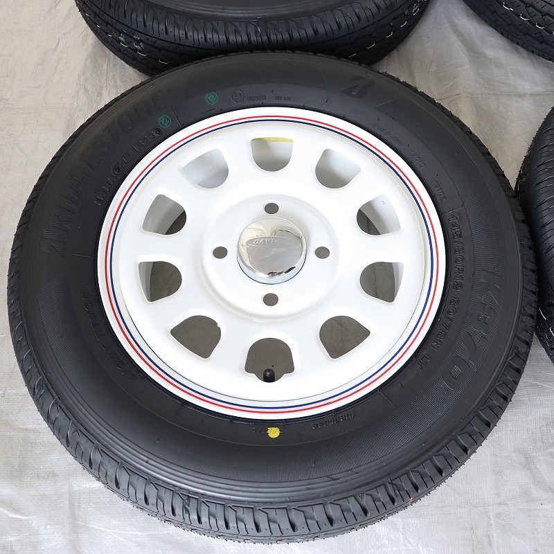 新品 デイトナ 12-4.0J＋42 4-100 ホワイト タイヤ付4本SET 145/80R12 80/78N ブリヂストン K370 軽トラ 軽バン (W2404-1)_画像4