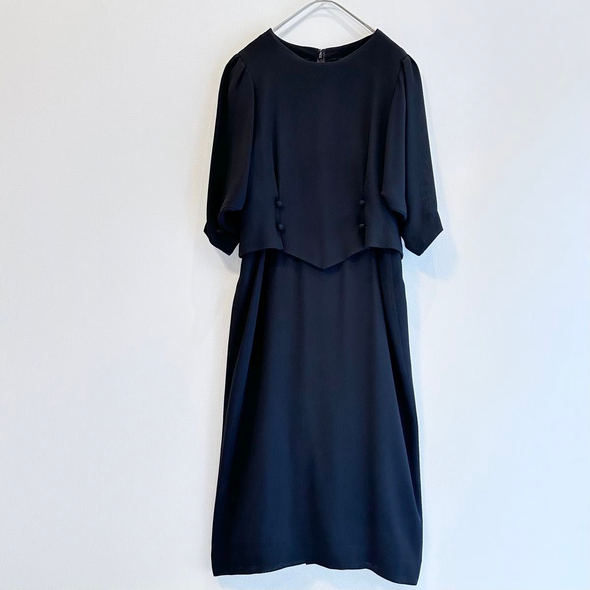 TOKYO SOIR 東京ソワール ブラックフォーマルワンピース ドッキングデザイン 11号 冠婚葬祭 喪服 礼服